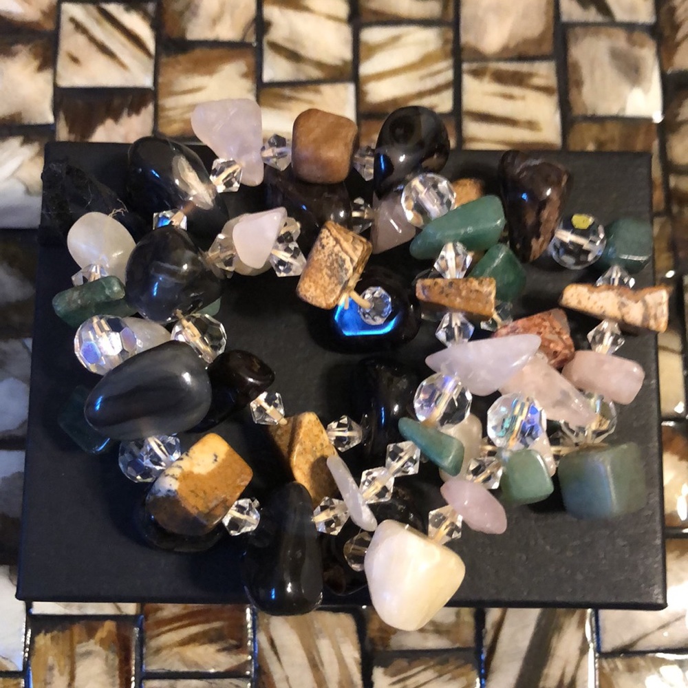 Polished Stone Set of Three Stretch Bracelets NWOT